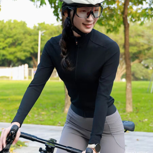 Haute-élastique Racing chaud polaire longue veste respirant léger vélo de route combinaison de cyclisme avec fermeture éclair complète pour le printemps et l'automne - Product Image 1
