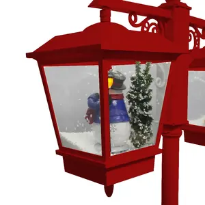 ดนตรีกันน้ำคริสต์มาสซานต้าและมนุษย์หิมะฉากโคมไฟคู่ Led หิมะตกโพสต์โคมไฟถนนคริสต์มาส