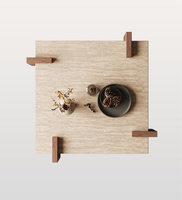 Table à thé de style antique moderne Wabi-sabi avec fonction de rangement, table d'appoint carrée en bois durable pour le salon, meubles de maison