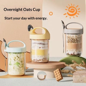 Vaso de Vidrio Sellado Portátil para Desayuno con Cuchara, para Yogur, Avena Nocturna, Ensaladas, Batidos y Cereales - Product Image 3