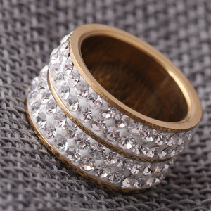 Bague de mode européenne et américaine 12 mm, double rangée de diamants, en acier inoxydable, bijoux de fête unisexe, couleur or acier - Product Image 2