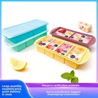 Bac à glaçons en silicone de qualité alimentaire avec couvercle, moule de congélation multi-cavités, moule à glace hermétique pour soupes, rangement de cuisine