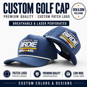 Casquette de golf imperméable à 5 panneaux pour tournoi, avec logo en silicone personnalisé, faible MOQ, OEM, perforations laser, ajustement confortable et conçu pour une performance optimale - Product Image 1