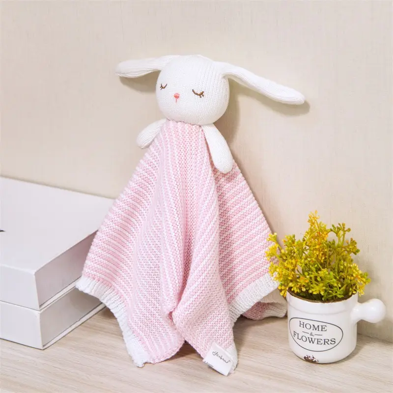 New Arrival 35*35CM Lovely Cartoon Whole Cotton Yarn Kitted Soft Breathable Bunny Baby Security Blanket Comforter Toys