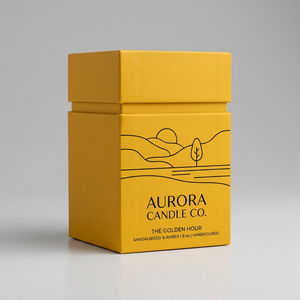 Caja Rígida para Velas Azul Marino Personalizada y Sofisticada con Líneas Geométricas Abstractas en Relieve Plateado y Laminado Brillante - Product Image 2
