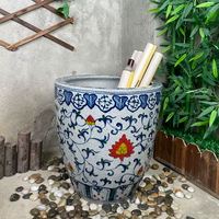 RUXI Jingdezhen Pot de fleurs en céramique craquelée bleu et blanc, style ancien, pour aquarium, cour et salon, 50L, Zen Asiatique