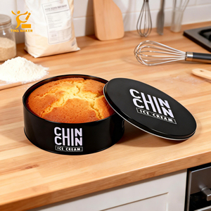 Tinsmaker Lattina Rotonda Nera per Biscotti, Snack, Dolci e Torte con Coperchio, Personalizzabile con Logo, OEM e ODM, Grado Alimentare - Product Image 1