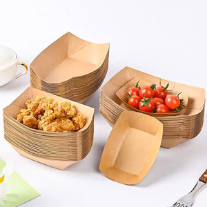 Caixa De Barco De Papel Kraft Descartável Bandeja De Papel Churrasco À Prova De Óleo Hambúrguer Batatas Fritas Frango Frito e Prato De Lanche Bandejas De Comida - Product Image 1