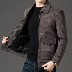 Мужская зимняя повседневная куртка из шерстяного канваса в клетку с логотипом спереди, высокого качества - Product Image 4