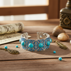 Bracciale in pietra turchese con perline e placcatura in oro in stile bohémien braccialetti religiosi in acciaio inossidabile - Product Image 3