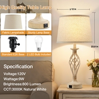 Lampes de chevet modernes beiges avec ports USB C+A, LED écologiques, pour chambre à coucher, salon, lecture, table de chevet, ampoules incluses