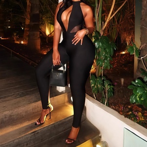 Combinaison longue moulante sexy sans manches à col halter et dos nu de couleur unie, nouvelle collection automne pour femme - Product Image 2