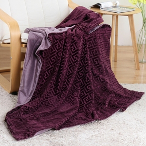 FY patrones de traste chino franela quemada polar diseño de moda suave cálido lujo púrpura oscuro manta Raschel Manta - Product Image 1