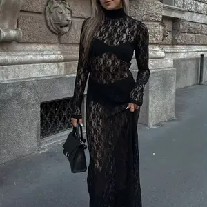 FRX DR05 Sexy Dress Summer 2024 New Trending Black Lace Mesh Dress