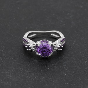 แหวนนิ้วผู้หญิงพร้อมหิน CZ สีม่วงแพลทินัมเงินงานแต่งงานเครื่องประดับงานหมั้นขนาด 5 12 - Product Image 3