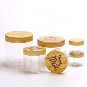 New Design Empty 200ml 300ml 400ml 500ml 800ml 1000ml Bamboo Wood Lid Round Frosted <b>Plastic</b> Pet <b>Jars</b> - Product Image 2