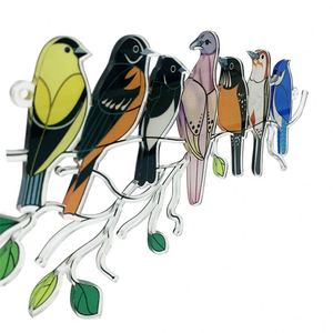 Décoration artistique, cadeau, oiseaux multicolores sur un fil, panneau de fenêtre en acrylique teinté, décoration suspendue, cadeau, oiseaux multicolores sur un fil - Product Image 2