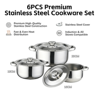 Ensemble de casseroles et poêles en acier inoxydable 6 pièces 16/18/20cm, comprenant poêle à frire, faitout et marmite à soupe, pour la cuisine