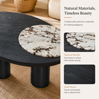 Table basse ovale moderne et écologique avec plateau en bois noir et accent en marbre pour le mobilier de salon