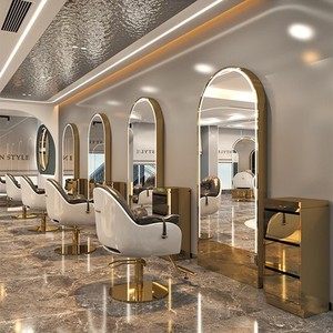 Estación de Espejo Profesional de Doble Cara <span class=keywords><strong>para</strong></span> Barbería |   Espejo de Piso con Marco Metálico e Iluminación LED <span class=keywords><strong>para</strong></span> Salones de Belleza - Product Image 4