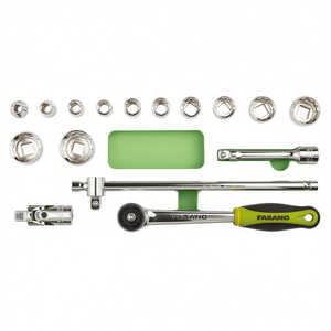 Fasano <b>Socket</b> <b>Set</b> 1/2 Inch Drive <b>12</b> <b>Point</b> Metric With Ratchet And Extension Bar For Automotive Repair - Product Image 2