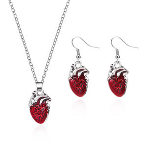 Gothique Dark Style Alliage Rouge Coeur Pendentif Collier Bracelet Boucles D'oreilles Bijoux pour Femmes Hommes Halloween <span class=keywords><strong>Horreur</strong></span> Bijoux - Product Image 5
