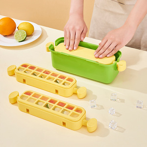 Ice Cube Mold Rectangle Plastic Lid With Press Type For Refrigerator Storage Family Party Use White And Green - Product Image 4