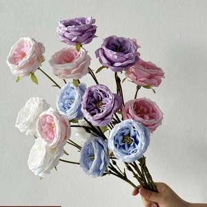 زهور اصطناعية وردية ساطعة للزفاف، 3 رؤوس من زهور أوستن الحريرية المصنوعة يدويًا، مناسبة للعودة إلى المدرسة وعيد الأم، متوفرة بالجملة - Product Image 1