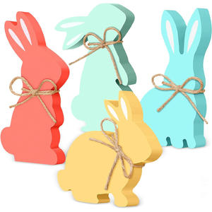 Ornement de lapin en bois coloré pour Pâques, pour bureau, table à manger ou décoration de fête, fournitures de vacances transfrontalières - Product Image 4