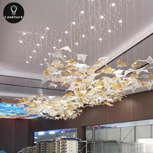 Modern LED Hand Blown Glass Pendant <strong>Light</strong> Crystal Design Indoor Art Decor for Hotel <strong>Featuring</strong> Maple Leaves Chandelier Lighting - Product Image 4