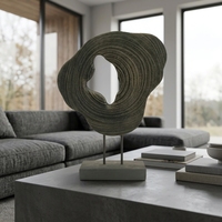 Sculpture Abstraite en Bois Organique Gris Foncé à Texture Ondulée Forme Irrégulière Art Déco Nature Morte Décoration de Table de Bureau ou de Galerie
