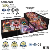 Equipo de juegos interior personalizado: andamio rojo, tobogán multinivel rosa, piscina de bolas, carusel HAPPY BOWLING, trampolín |   FEC para Niños