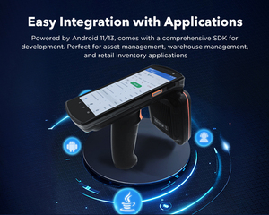 Lecteur RFID UHF portable Android 9.0 avec exportation de données USB, en plastique noir, compatible ISO 18000-6C et MIFARE 13,56 MHz - Product Image 3