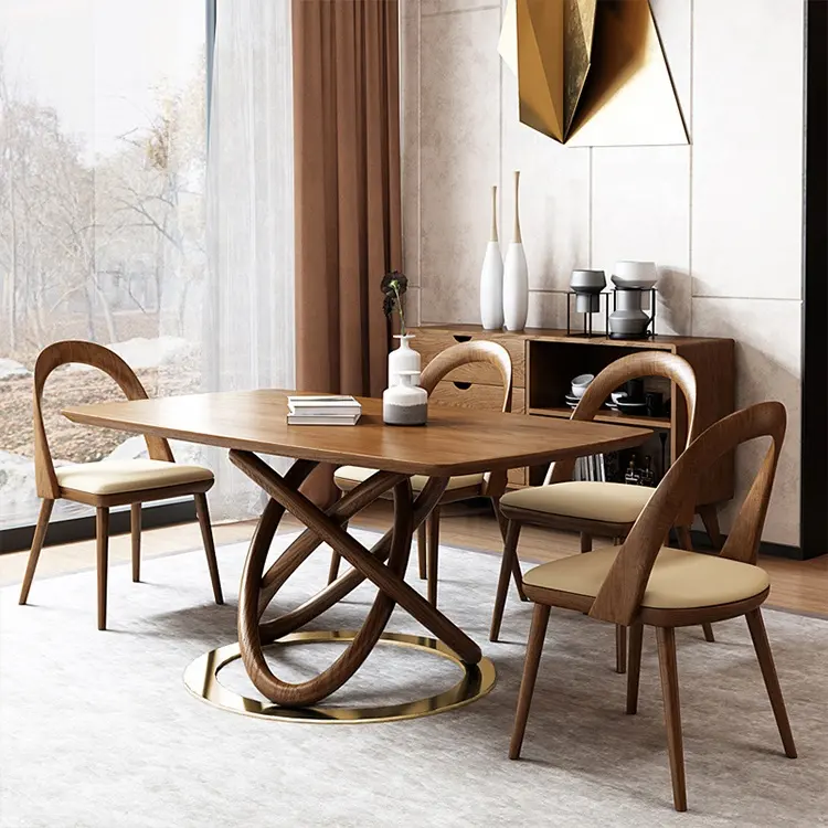 북유럽 현대 간단한 아파트 단단한 재 나무 라운드 식탁 의자 조합 홈 또는 레스토랑