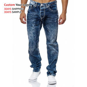 Jean décontracté en denim bleu de haute qualité, taille mi-haute, coupe droite, extensible, style streetwear, pour homme - Product Image 4