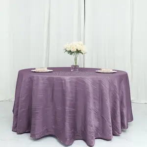 优雅的紫色桌布封面婚礼派对圆形紫色塔夫绸褶皱桌布