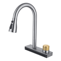 Robinet de cuisine extractible YMC 304 en acier inoxydable, chaud et froid, avec jet pluie, rotation à 360 degrés, mitigeur d'évier doré