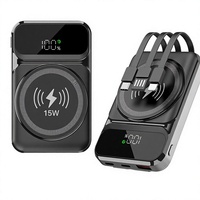 Batterie externe mobile ultra-mince 5000 mAh avec câble intégré, affichage LED, chargement sans fil magnétique, entrée DC Type-C – Vente en gros directe usine