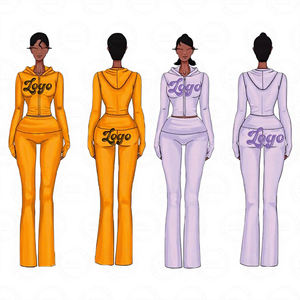 Y2K Dames Op Maat Gemaakt Logo Herfst Sport Fitness Jack Set Geborduurde Breiwerk 2-delige Trainingspakken met Uitlopende Broeken - Product Image 1