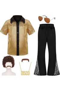 Nuevo Conjunto de Disfraz de Fiesta Disco Clásico de los 70 para Niños, Camiseta con Lentejuelas, Pantalones de Campana y Accesorios para Halloween - Product Image 5