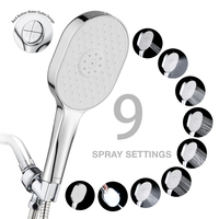 Pommeau de douche à main de luxe en plastique ABS chromé poli, 9 fonctions, haute pression, grand panneau 3D en forme de diamant