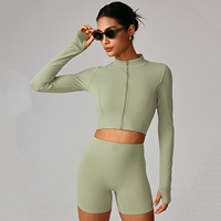 Ensembles de vêtements de sport pour femmes avec logo personnalisé 5 pièces Leggings de haut de yoga à séchage rapide Ensembles d'entraînement moulants de course à pied pour femmes