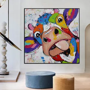 لوحات فنية على قماش الكتان برسومات البقر الملونة على شكل حيوانات ملصقات فنية جدارية ورسومات مطبوعة صور ديكور منزلي حديث لغرفة النوم