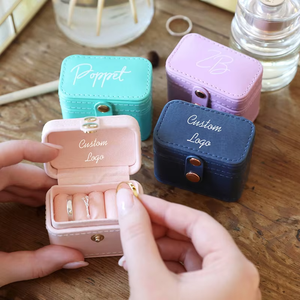 Mini PU Leather Ring Box Portable Travel Jewelry Organizer <b>Case</b> with Snap Button <b>Small</b> Jewelry Storage for Rings Earrings - Product Image 2