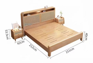 Thiết Kế Mới Đa Chức Năng Đồ Nội Thất Phòng Ngủ Gỗ Rắn Lưu Trữ Mây Giường Đầu Gỗ Sồi Ngăn Kéo Mây Bằng Gỗ Giường Đặt Với Ngăn Kéo - Product Image 5