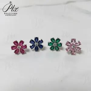 Pendientes de pera de seis pétalos 4,3-6.3CT rubí zafiro <span class=keywords><strong>Colombia</strong></span> Padparadscha S925 pendiente hipoalergénico para mujeres niñas regalo romántico - Product Image 2