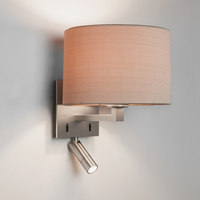 Lampe de chevet pour chambre d'hôtel Applique murale à DEL Abat-jour en tissu à base métallique Applique murale à DEL en laiton nickelé brossé