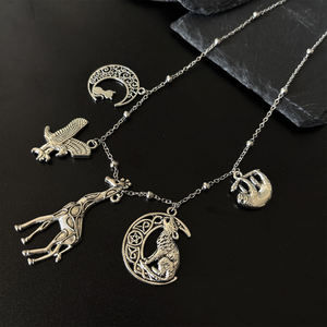 Nueva <span class=keywords><strong>serie</strong></span> de animales, collar de cadena de clavícula, cadena de acero inoxidable, gatito, águila, jirafa, Lobo, perezoso, collar con colgante para mujer - Product Image 2