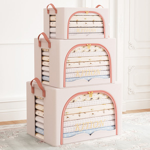 Clothing Organizer Foldable Storage Box Light Pink And Light Blue Rectangle With Zipper For Wardrobe Quilt Fabric - Product Image 4