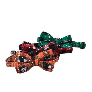 Manufacturer wholesale christmas red orange green cat collar with bowknot